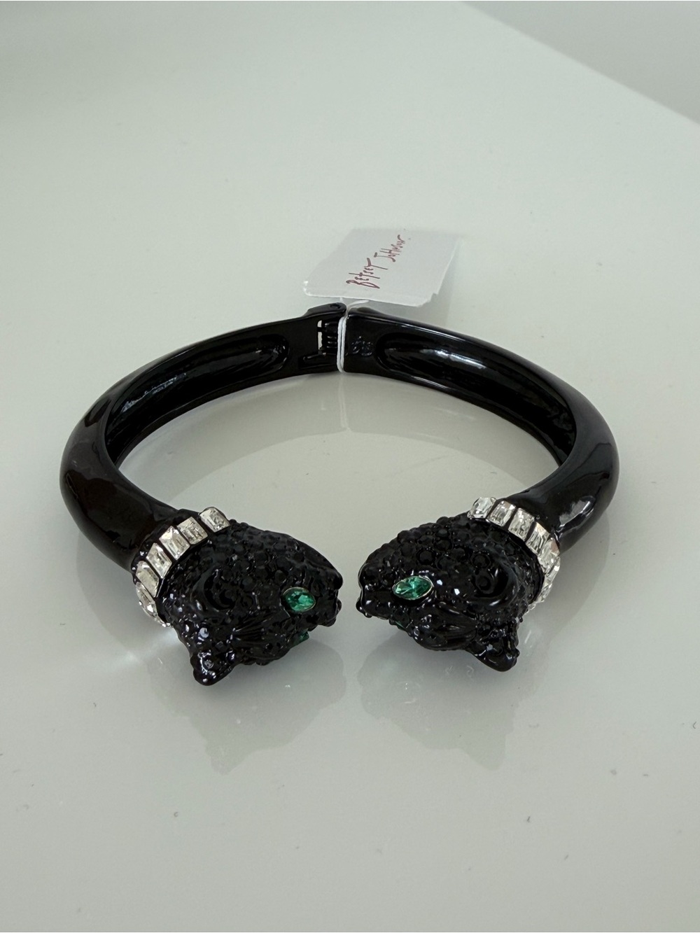 Betsey Johnson Black Panther Head Bangle Bracelet with Rhinestones